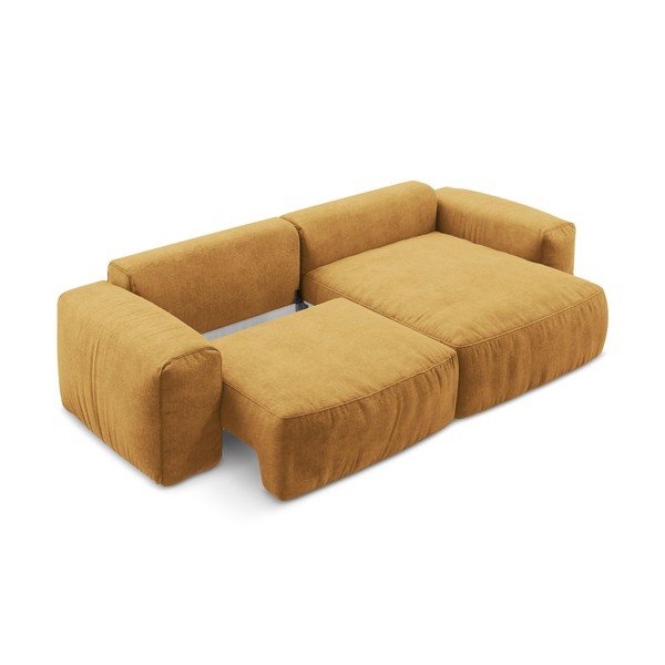 Mustársárga zsenília kinyitható sarokkanapé (jobb oldali-heverő résszel) Kuki – Makamii-image-4