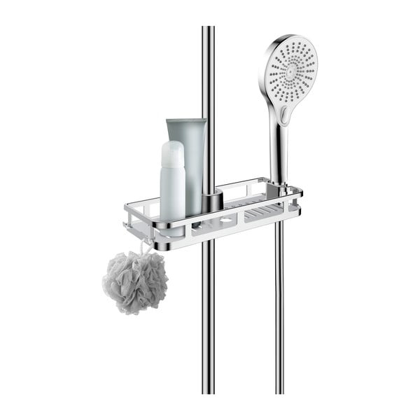 Fényes ezüstszínű öntapadós műanyag fürdőszobai polc Libertà – Wenko-image-3