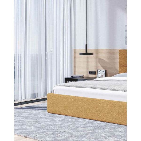 Okkersárga kárpitozott ágyneműtartós franciaágy ágyráccsal 180x200 cm Bufo – MESONICA-image-4