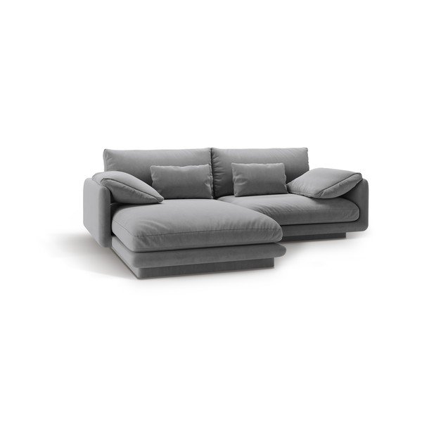 Világosszürke bársony sarokkanapé (bal oldali-heverő résszel) Torino – Micadoni -image-2