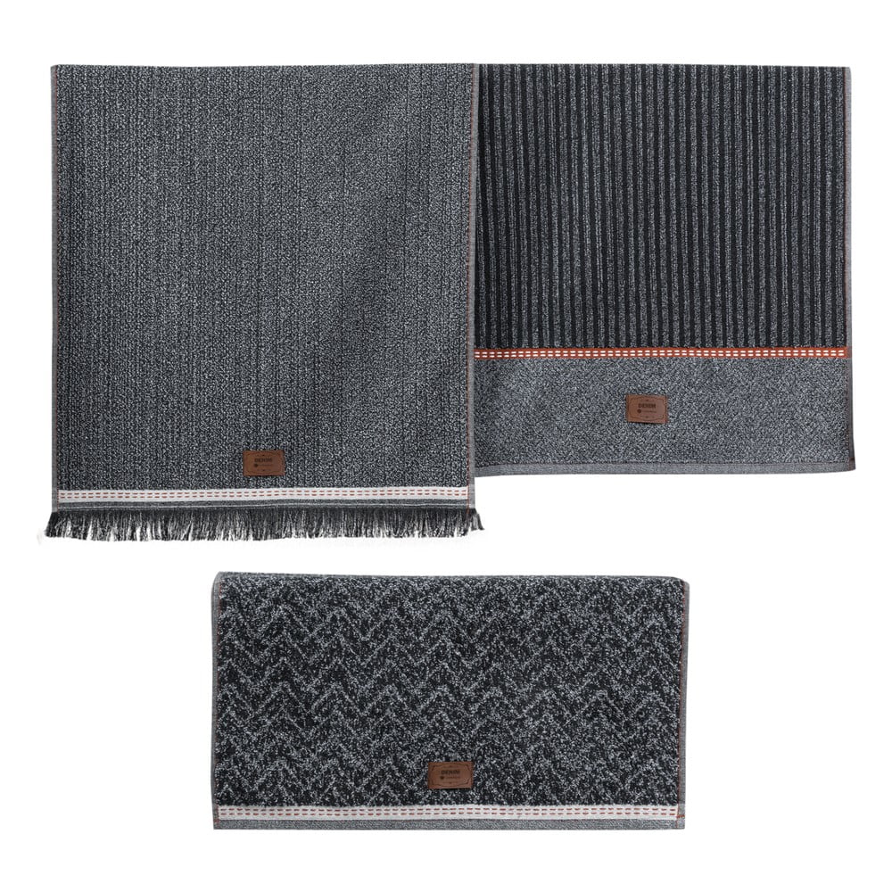 Antracitszürke törölköző szett 3 db-os 50x90 cm Denim  Foutastic
