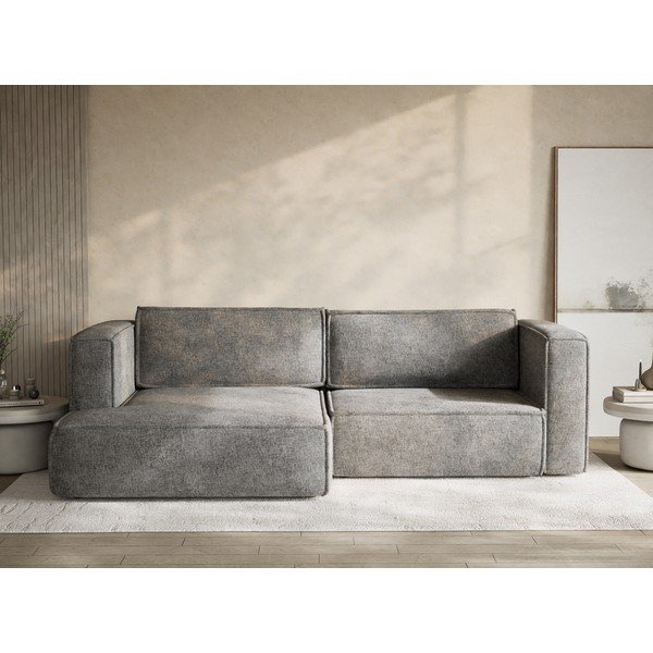 Szürke zsenília kinyitható-tárolóhelyes sarokkanapé (bal oldali-heverő résszel) Velto – Maison de Rêve-image-1
