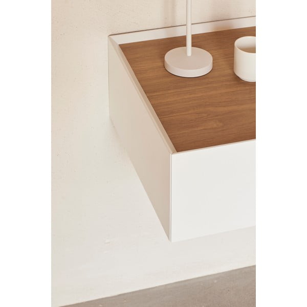 Fehér függő éjjeliszekrény tölgyfa dekoros asztallappal Arista – Teulat-image-2