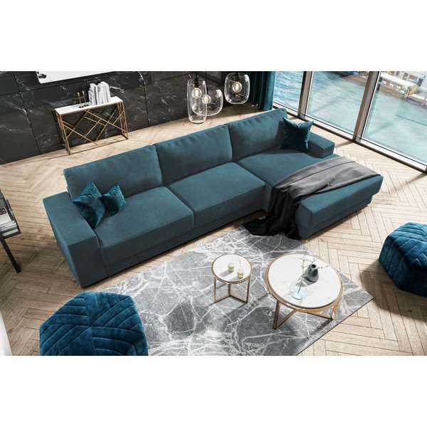 Türkiz kordbársony kinyitható sarokkanapé Donatella – Milo Casa-image-1