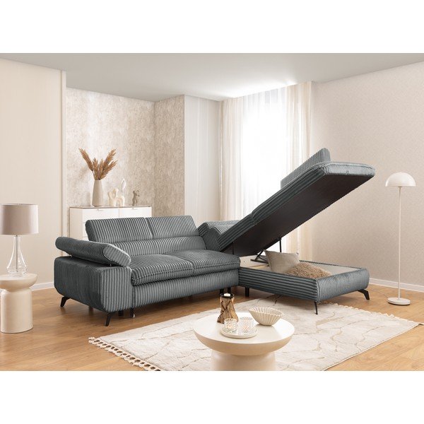 Szürke kordbársony sarokkanapé (jobb oldali-L alakú) Marbeya  – Ropez-image-4