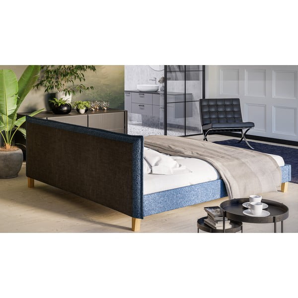 Kék kárpitozott franciaágy ágyráccsal 200x200 cm Tina – Ropez-image-3