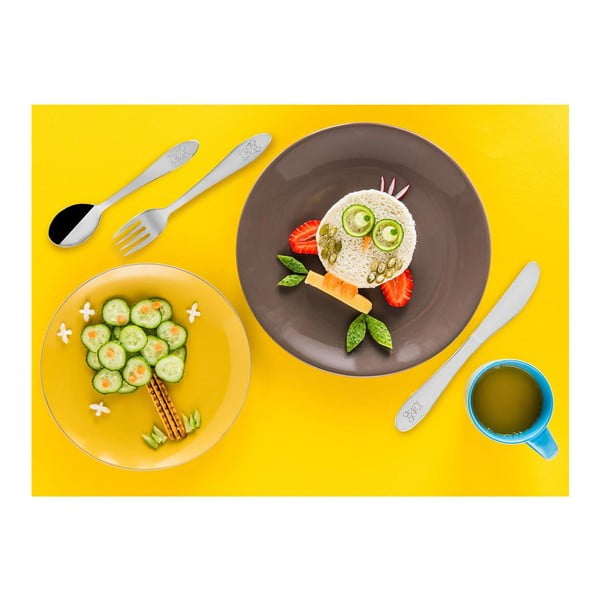 Ezüstszínű rozsdamentes acél gyerek evőeszköz készlet 3 db-os – Orion-image-1