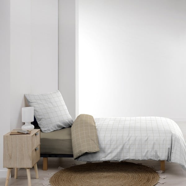 Fehér-bézs egyszemélyes pamut ágyneműhuzat 140x200 cm Cadria – douceur d'intérieur-image-4