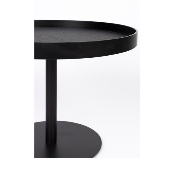 Fekete kerek dohányzóasztal tölgyfa dekoros asztallappal ø 56 cm Yuri M – White Label-image-2