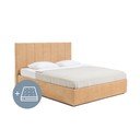 Mustársárga kárpitozott ágyneműtartós franciaágy matraccal, ágyráccsal 180x200 cm Thessa Bold Line – Bonami Selection