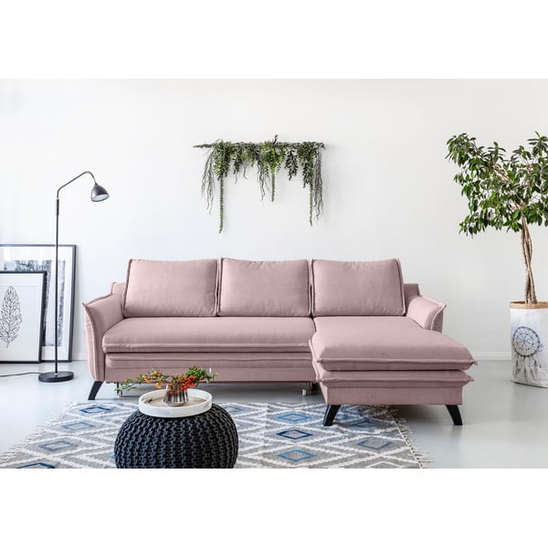 Charming Charlie púderrózsaszín kinyitható sarokkanapé, jobb oldali - Miuform-image-1