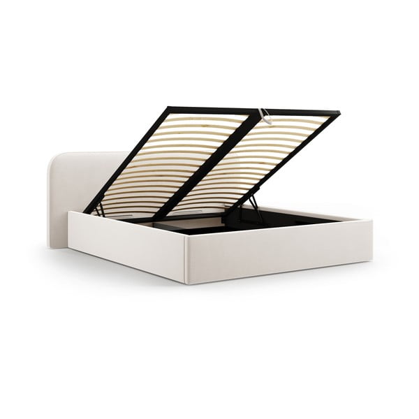 Elefántcsont színű kárpitozott ágyneműtartós franciaágy ágyráccsal 160x200 cm Elizabeth – Micadoni -image-2