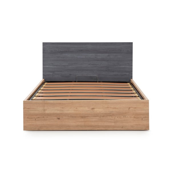 Szürke franciaágy tárolóhellyel és ágyráccsal 160x200 cm Kronos - Marckeric-image-2