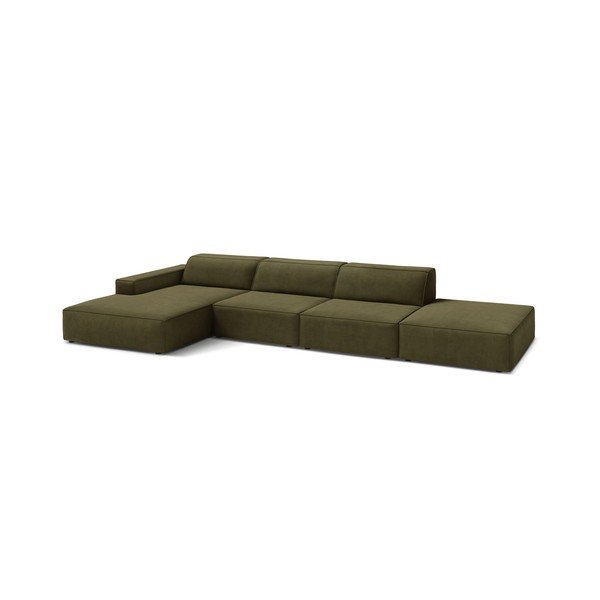 Khaki bársony moduláris sarokkanapé (bal oldali-heverő résszel) Jodie – Micadoni 