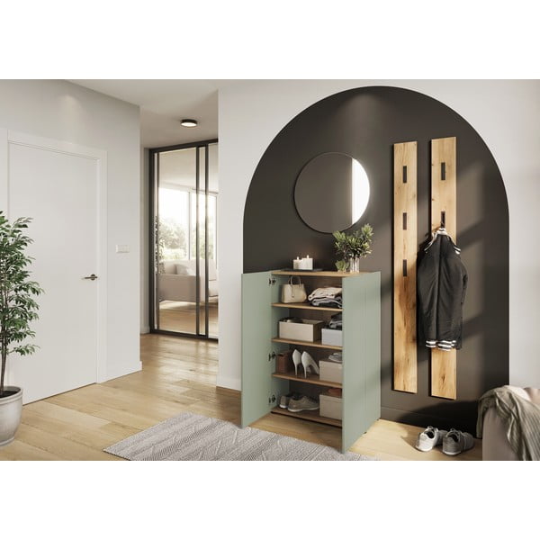 Világoszöld előszoba bútor tölgyfa dekorral 104x200x33 cm Alviano – Germania-image-2