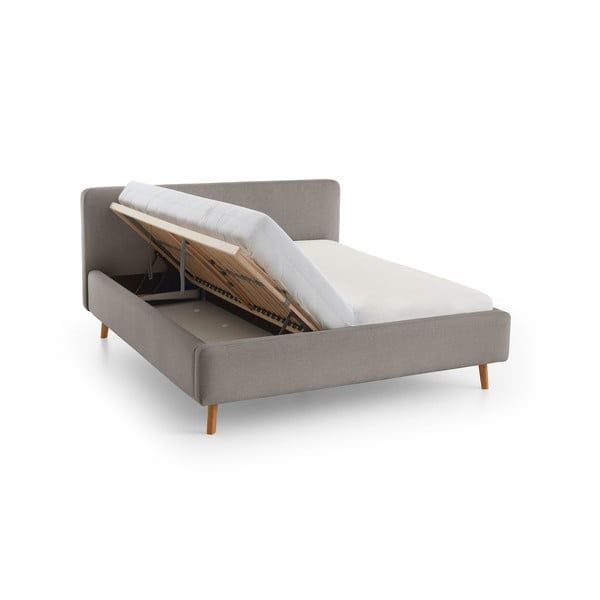 Világosszürke kárpitozott franciaágy ágyrács nélkül 140x200 cm Mattis – Meise Möbel-image-3