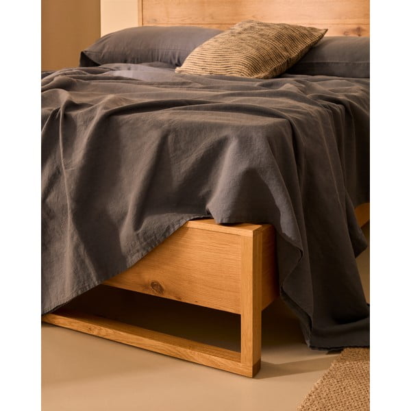 Natúr színű tölgyfa franciaágy ágyráccsal 180x200 cm Alguema – Kave Home-image-4