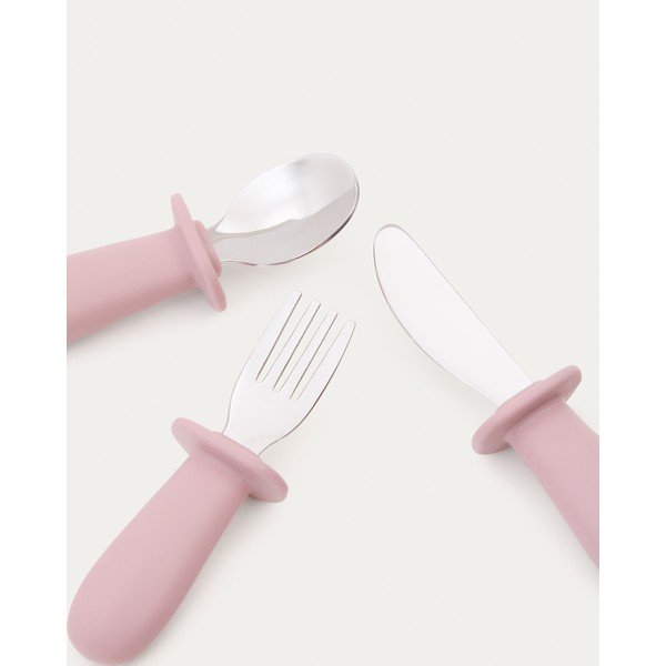 Rózsaszín műanyag-szilikon gyerek evőeszköz 3 db-os Lili – Kave Home-image-3
