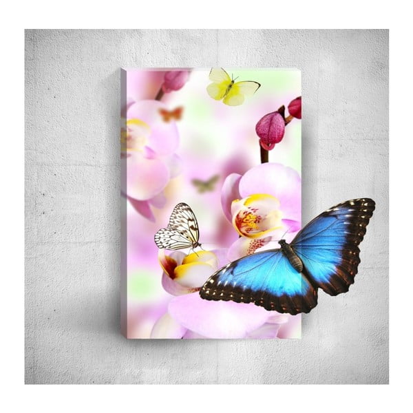 Butterflies With Pink Flowers 3D fali kép, 40 x 60 cm - Mosticx