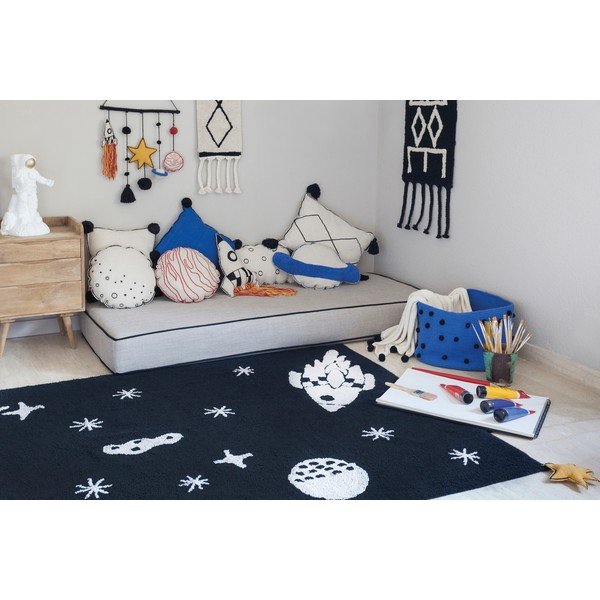 Fekete mosható kézi szövésű pamutkeverék gyerek szőnyeg 140x200 cm Alfombra Lavable Universe – Lorena Canals-image-1