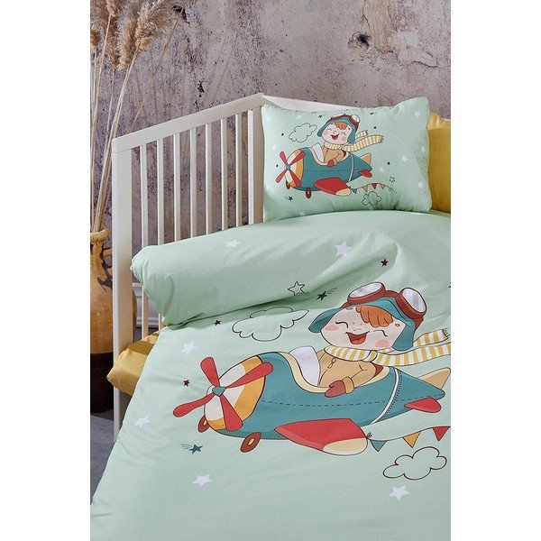 Pamut gyerek négyrészes ágyneműhuzat babaágyhoz lepedővel 100x150 cm Pilot – Mila Home-image-3