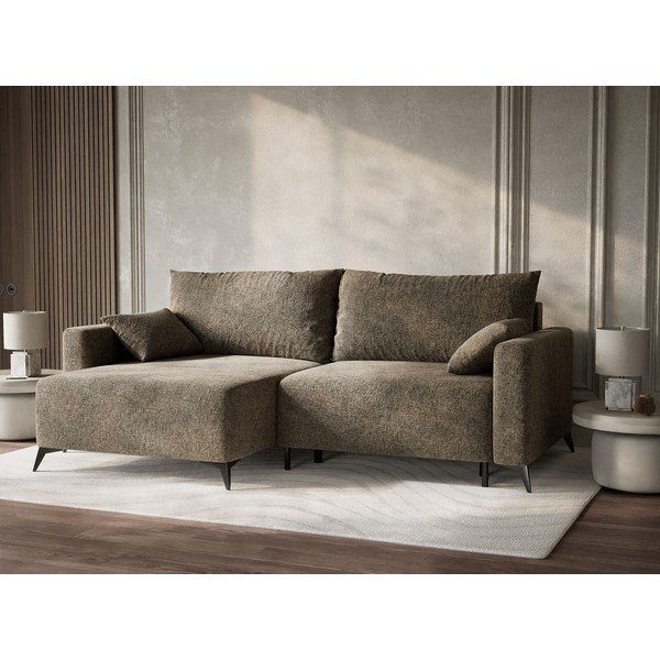 Barna zsenília kinyitható-tárolóhelyes sarokkanapé (bal oldali-heverő résszel) Leon – Maison de Rêve-image-4