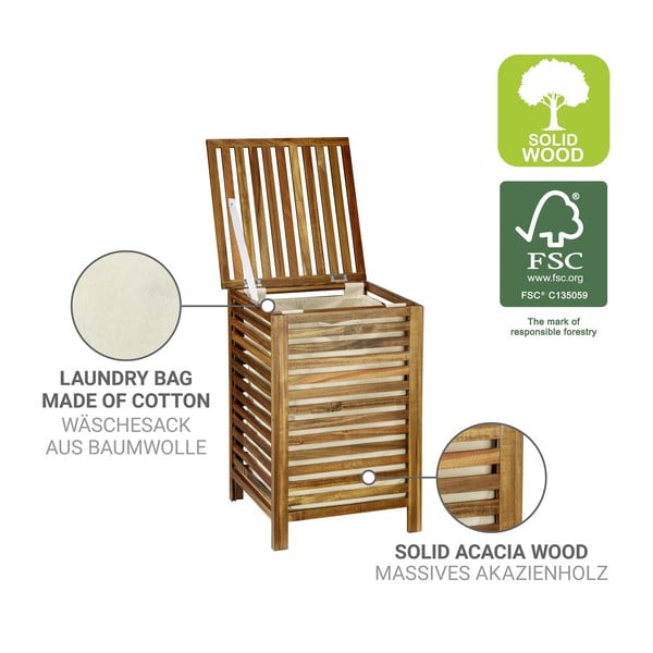 Sötét natúr színű fa szennyeskosár 56 l Fondi – Wenko-image-2