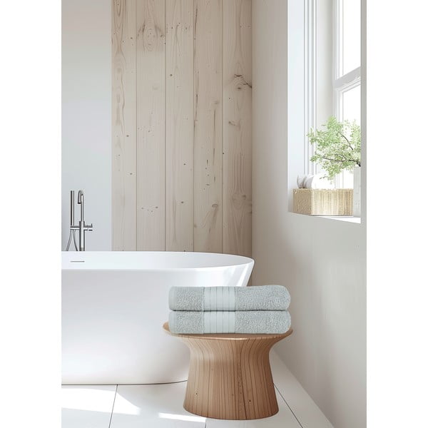 Világosszürke frottír pamut fürdőlepedő szett 2 db-os 70x140 cm – Good Morning-image-4