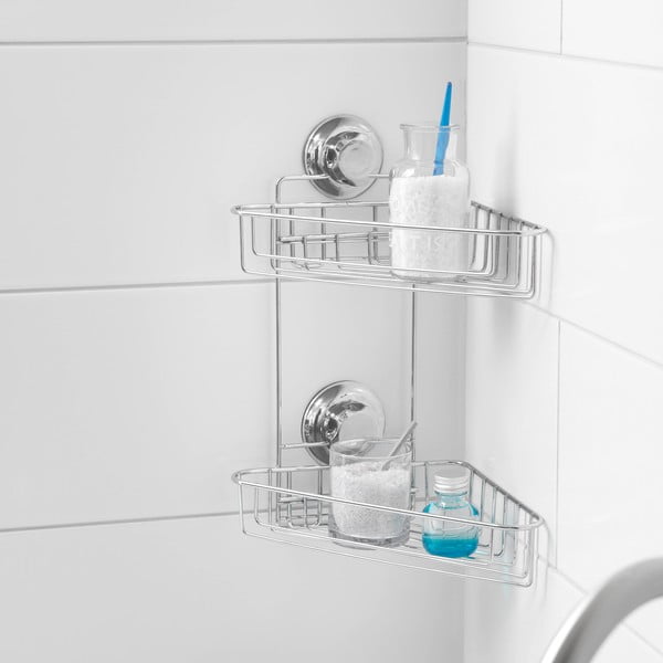 Ezüstszínű öntapadós fém fürdőszobai sarokpolc Bestlock Bath – Compactor-image-1