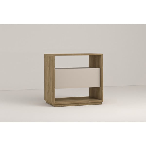 Krémszínű-natúr színű éjjeliszekrény tölgyfa dekorral Dennis – Marckeric-image-1