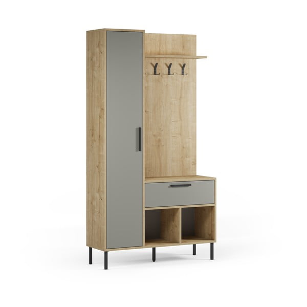 Zöld-natúr színű előszoba bútor tölgyfa dekorral 108x195x35 cm Heidy – Marckeric-image-2