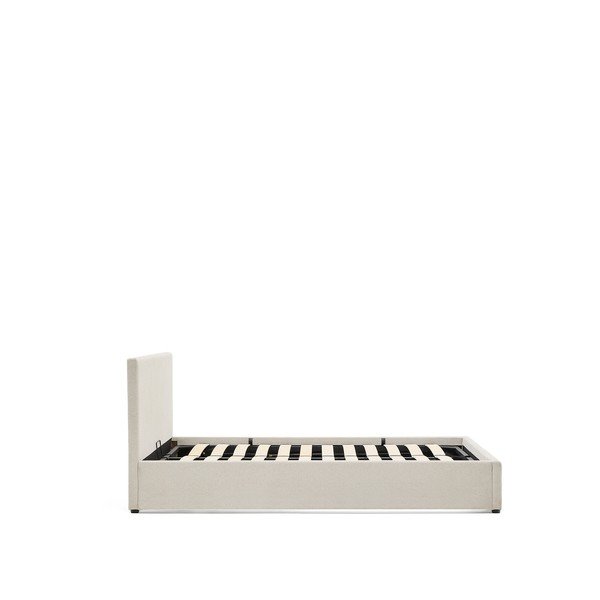 Bézs kárpitozott ágyneműtartós franciaágy ágyráccsal 160x200 cm Nahiri – Kave Home-image-3