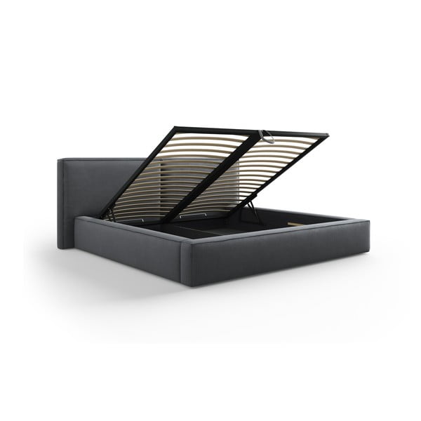 Sötétszürke kárpitozott franciaágy tárolóhellyel, ágyráccsal 180x200 cm Arendal – Cosmopolitan Design-image-3