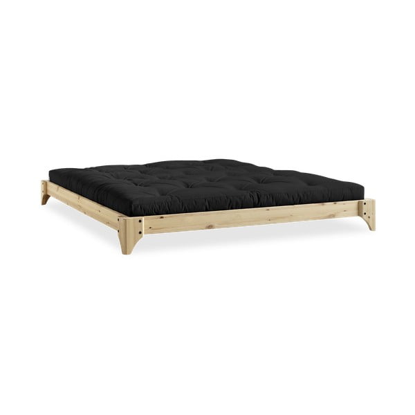 Elan Comfort Mat Natural Clear/Black borovi fenyőfa franciaágy matraccal, 140 x 200 cm - Karup Design