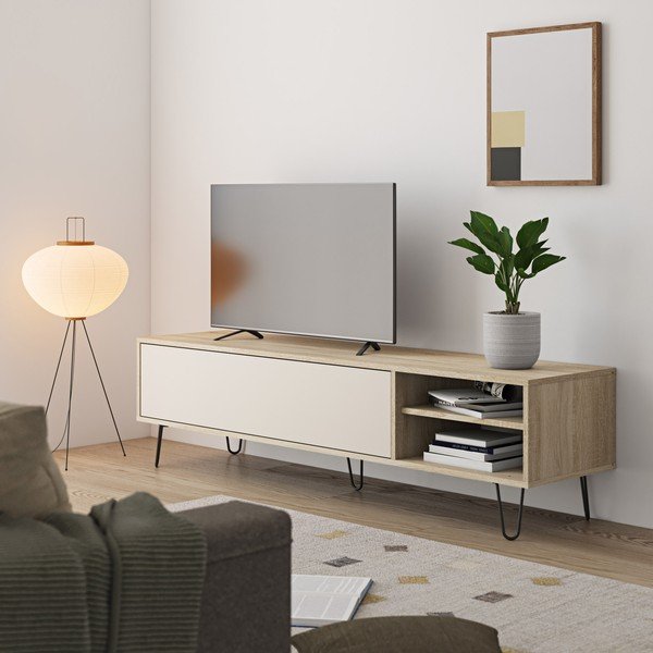 Krémszínű TV-állvány tölgyfa dekorral 165x44 cm Aero - TemaHome -image-4