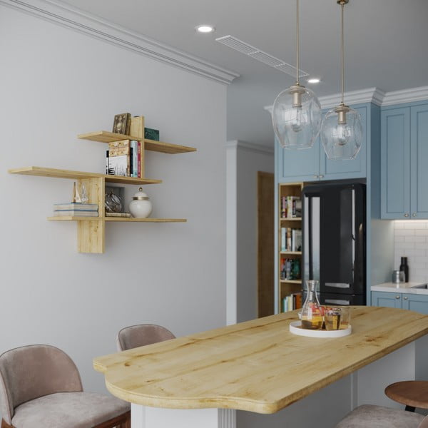 Natúr színű többszintes fali polc tölgyfa dekorral 123 cm Leo – Kalune Design-image-1