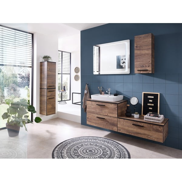 Barna függő fürdőszoba szekrény tölgyfa dekorral 30x70 cm Set 374 - Pelipal-image-4