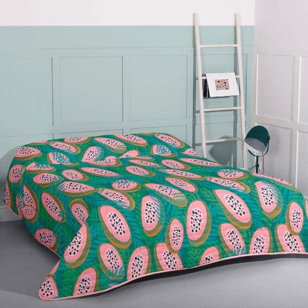 Zöld-rózsaszín steppelt ágytakaró 240x260 cm Papaya – Aware