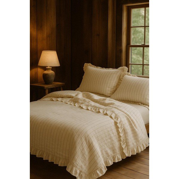 Bézs egyszemélyes renforcé pamut ágyneműhuzat 140x200 cm Amalia Striped – Mila Home Luxury