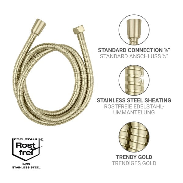 Matt aranyszínű rozsdamentes acél zuhanycső 150 cm Brass – Wenko-image-2