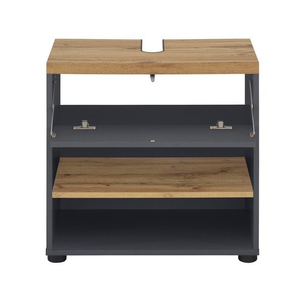 Antracitszürke mosdó alatti szekrény tölgyfa dekorral 60x57 cm Thessa – Støraa-image-2