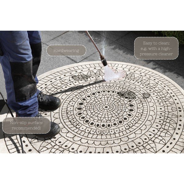 Porto fekete-krémszínű kültéri szőnyeg, ø 140 cm - NORTHRUGS-image-4