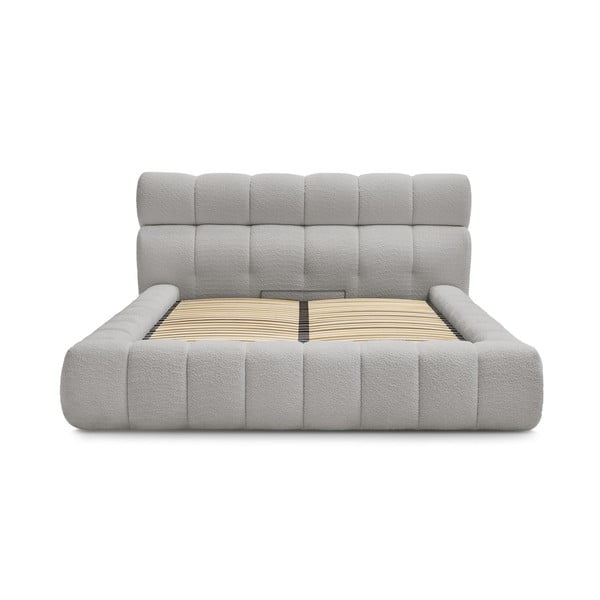 Világosszürke kárpitozott ágyneműtartós franciaágy ágyráccsal 180x200 cm Mont Blanc – Bobochic Paris-image-2