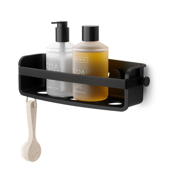 Fekete öntapadós műanyag fürdőszobai polc Flex – Umbra