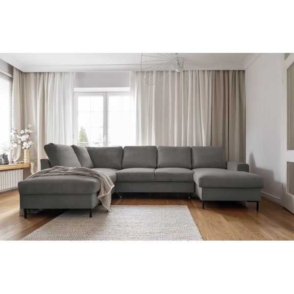 Szürke kordbársony kinyitható sarokkanapé (bal oldali) Lofty Lilly – Miuform-image-1