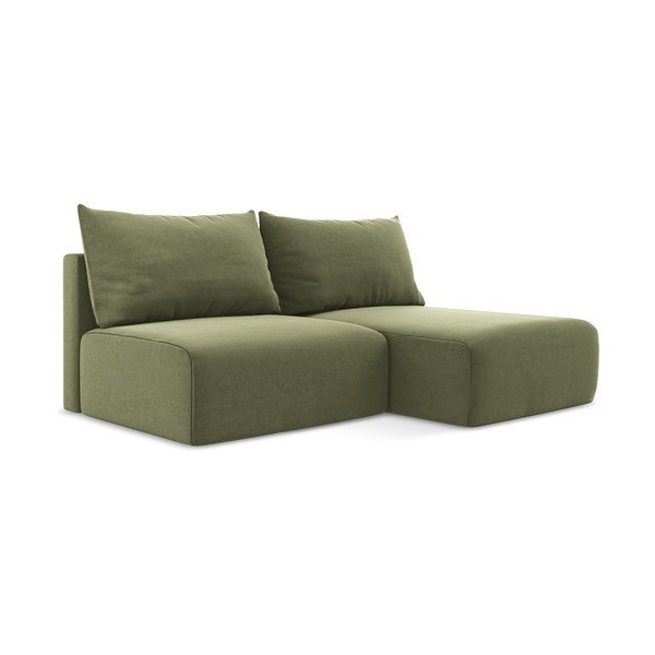 Zöld bársony kinyitható-tárolóhelyes sarokkanapé (jobb oldali-heverő résszel) Kalena – Makamii-image-2