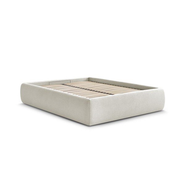 Bézs kárpitozott ágyneműtartós franciaágy ágyráccsal, ágytámla nélkül 160x200 cm Inera – Bobochic Paris