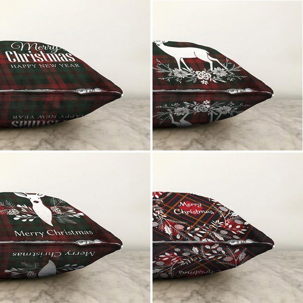 Tartan Merry Christmas 4 db-os karácsonyi zsenília párnahuzat szett, 55 x 55 cm - Minimalist Cushion Covers-image-1