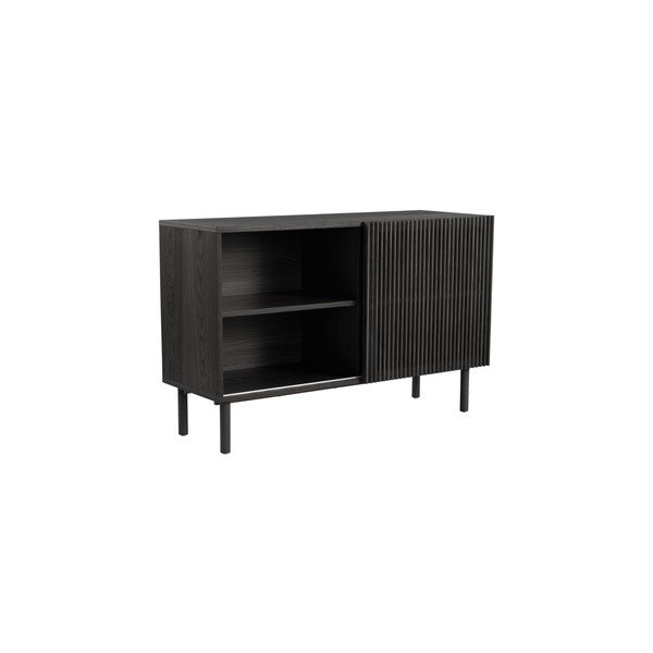 Fekete szekrény tolóajtóval kőrisfa dekorral 124x80x45 cm Sion – Jotex-image-3
