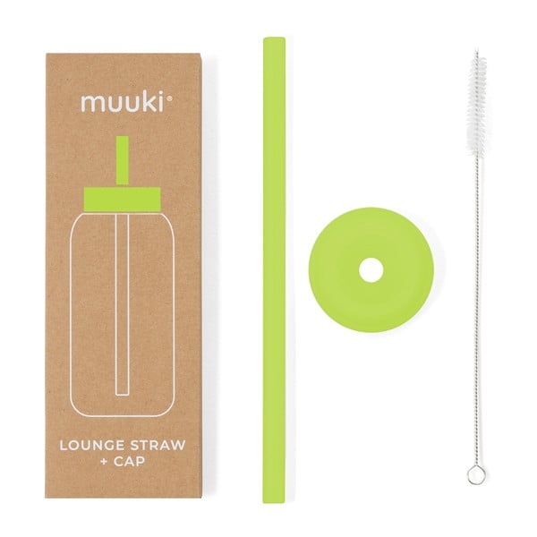 Szilikon szívószál tisztítókefével-fedéllel Electric Lime – Muuki